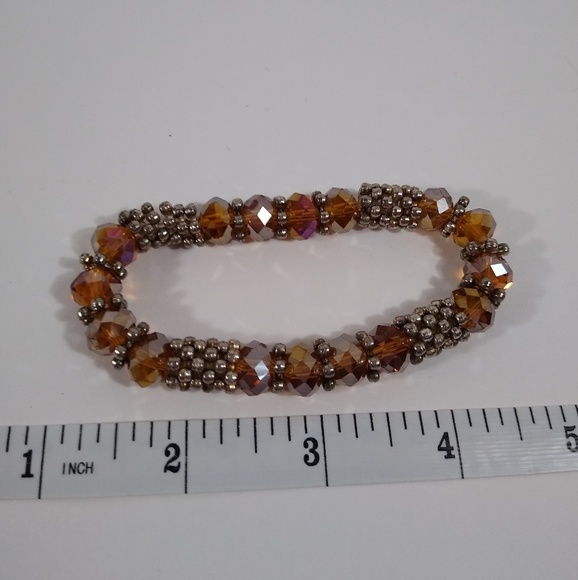 Bracelet Brown Silver Stretch Handmade - Picture 2 of 4